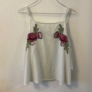 Rose embroidered flared top